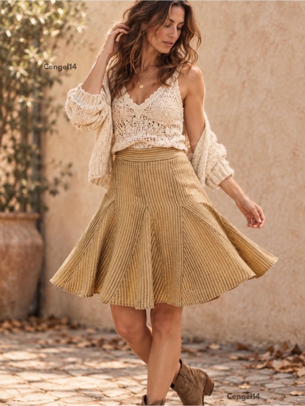 Free People Candace Midi Skirt Iced Coffee Stripe Cotton Linen XS NWT